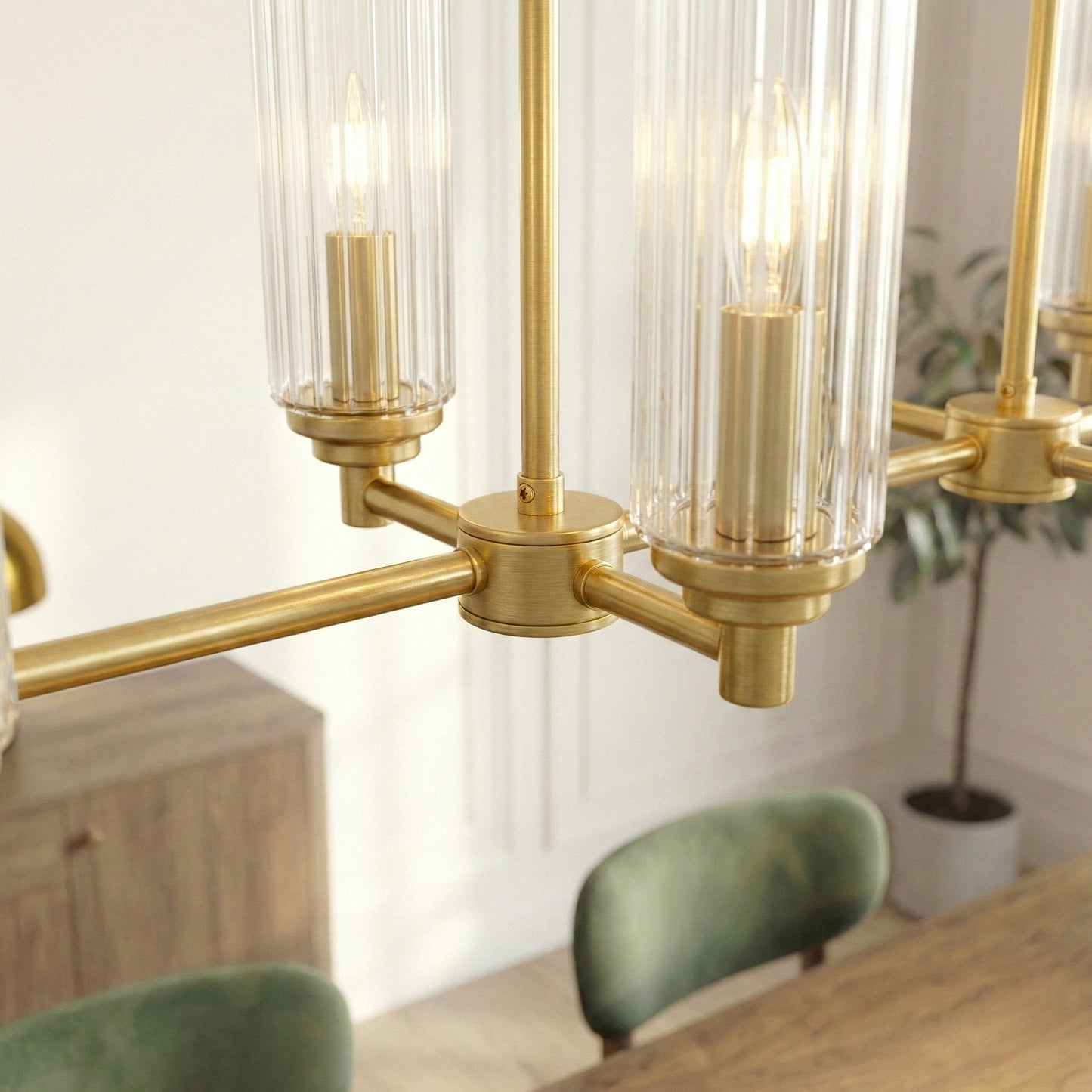 Willow Eight Lights Island With Clear Ribbed Glass Pendant Lamp -