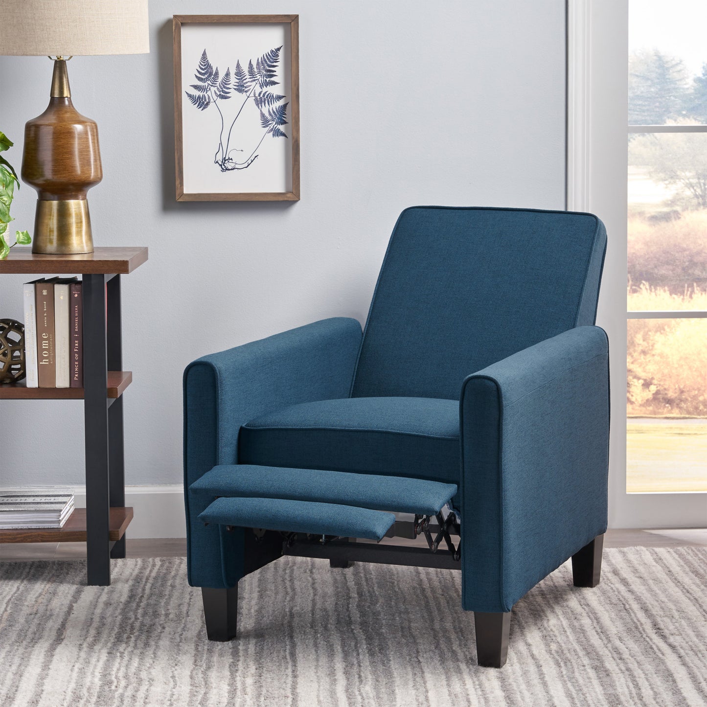 Navy Blue Fabric Push Back Recliner Chair for Small Spaces
