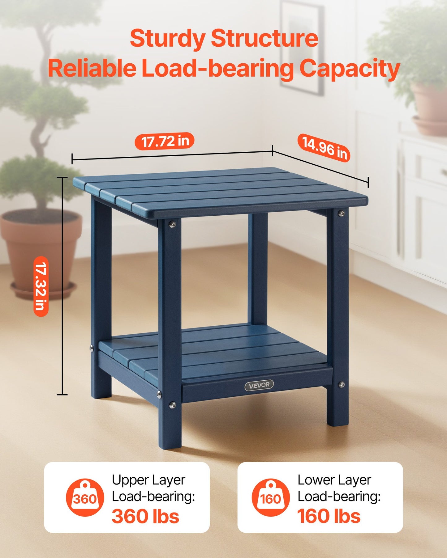 Outdoor Side Table 2-Tier HDPE Weatherproof Garden End Table - Blue