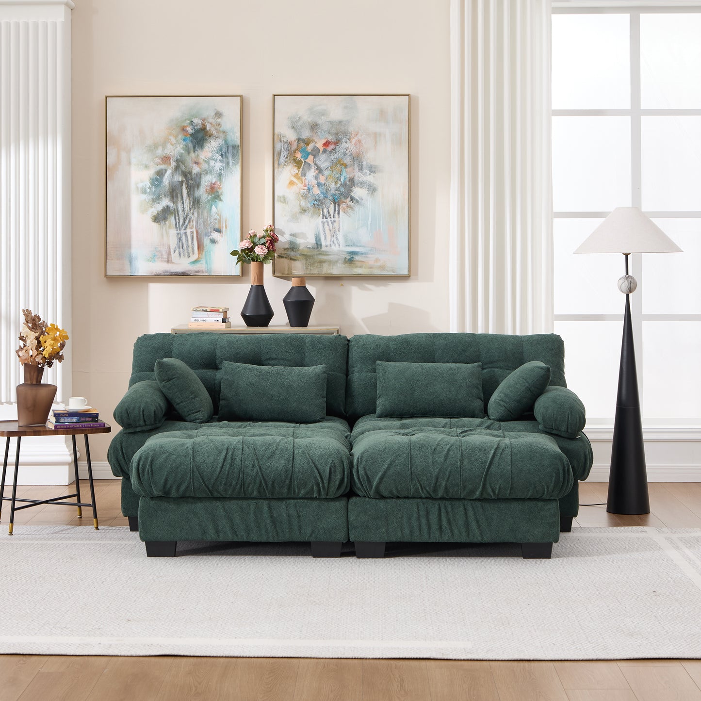 U Shaped Modular Sectional Sofa with Ottoman - Green