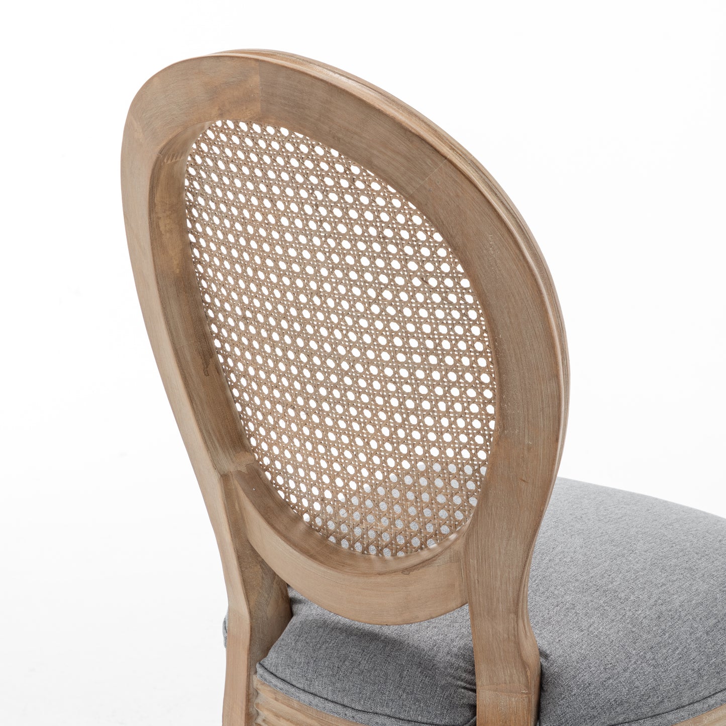 Farmhouse Dining Chairs Set of 2 - Grey Linen & Rattan Backrest