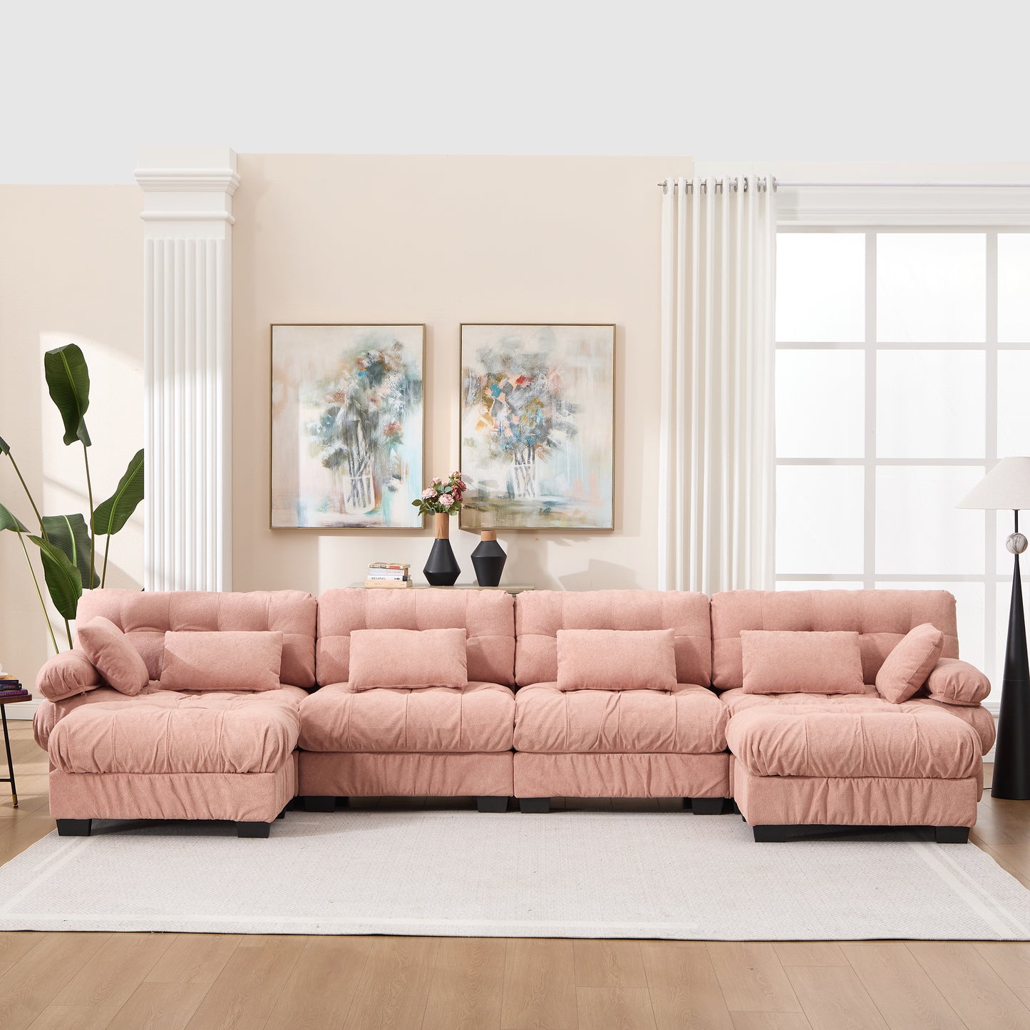 U Shaped Modular Sectional Sofa - Oversized Pink Cloud Couch