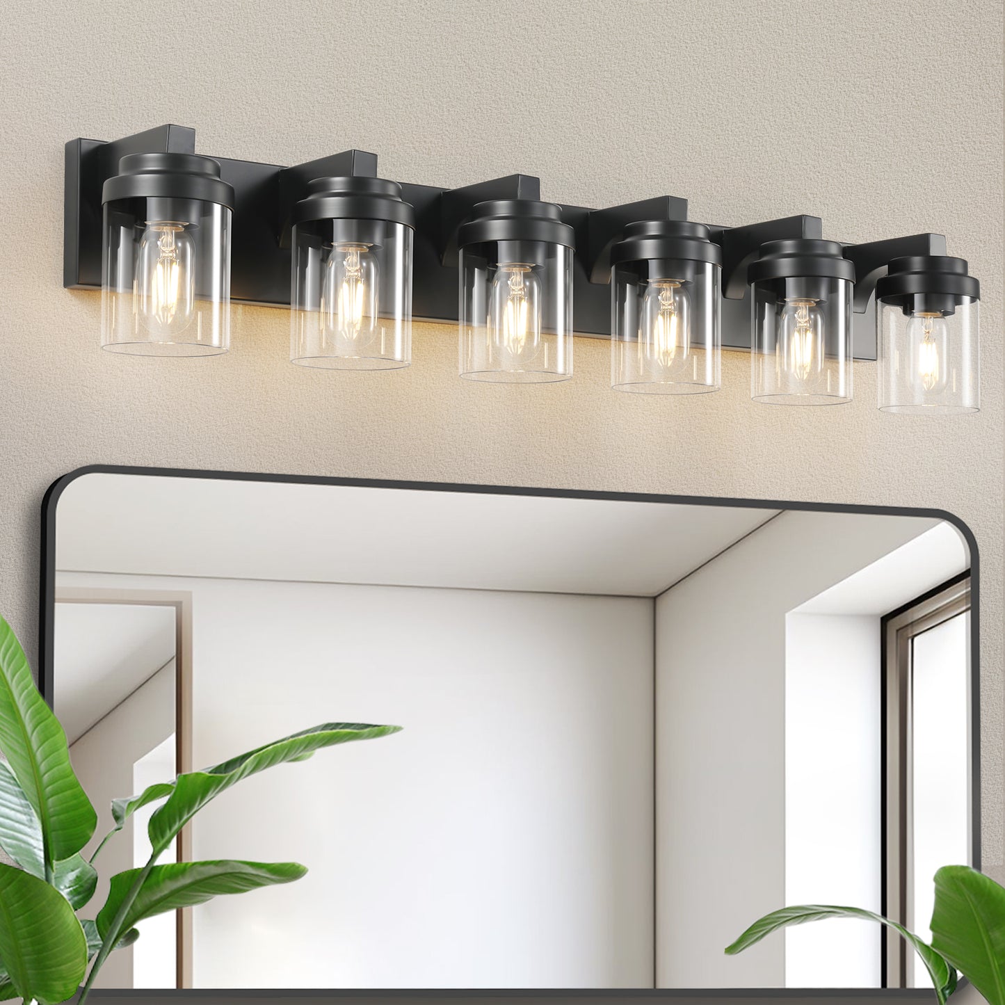 Modern Black Bathroom Vanity Light Fixture with Clear Glass Shade