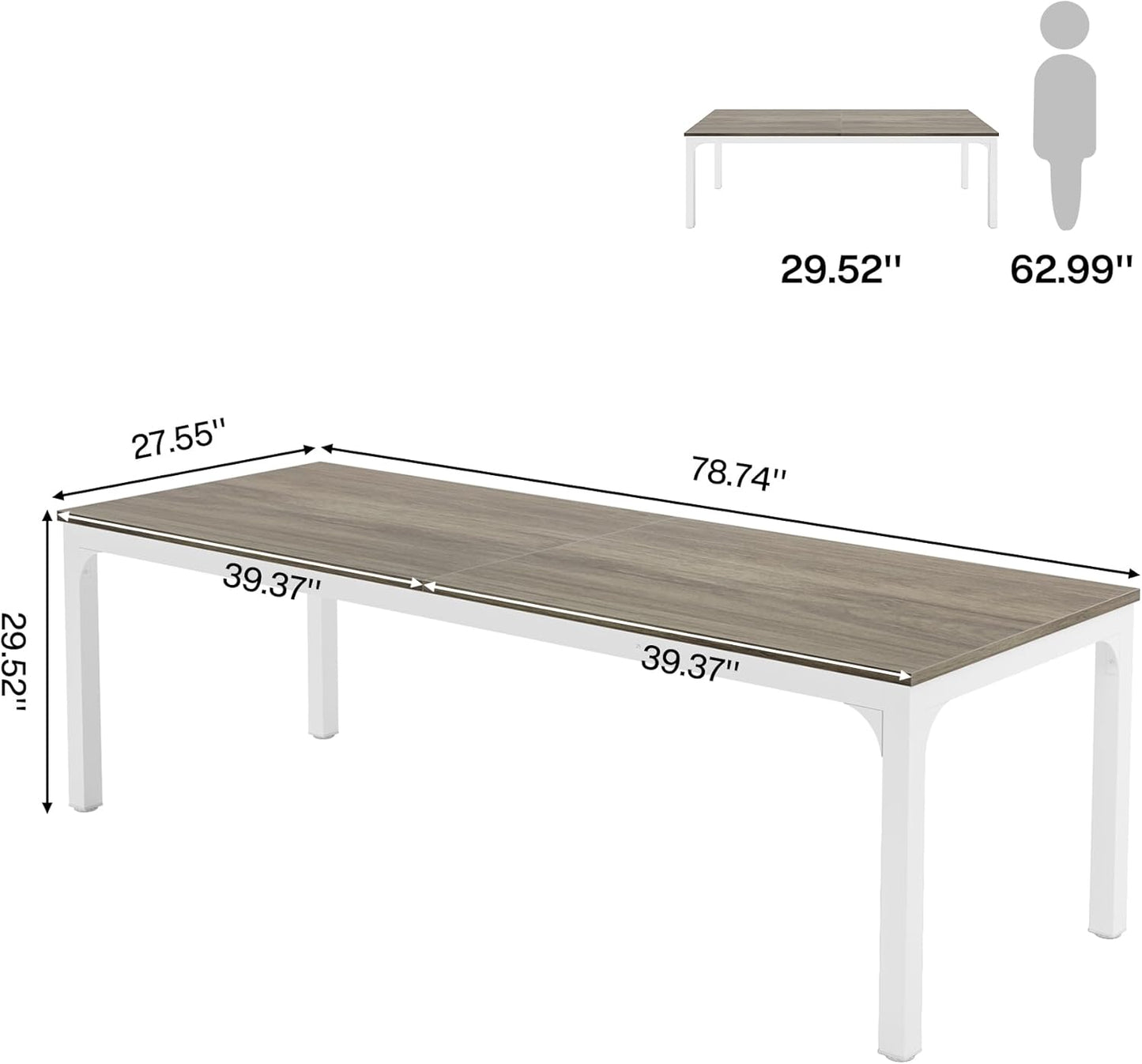 Extra Long Office Desk - 78.74" Writing Desk in Taupe