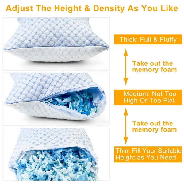 Cooling Memory Foam Pillow - Adjustable Height & Double-Sided King Size