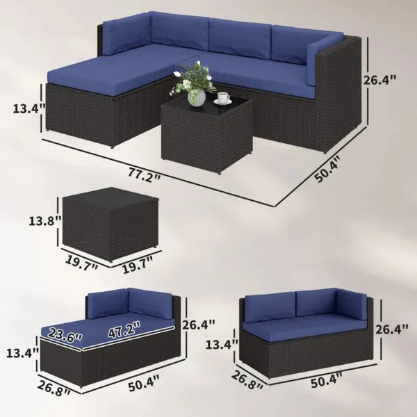 Three-Piece Outdoor Wicker Patio Furniture Set with Cushions