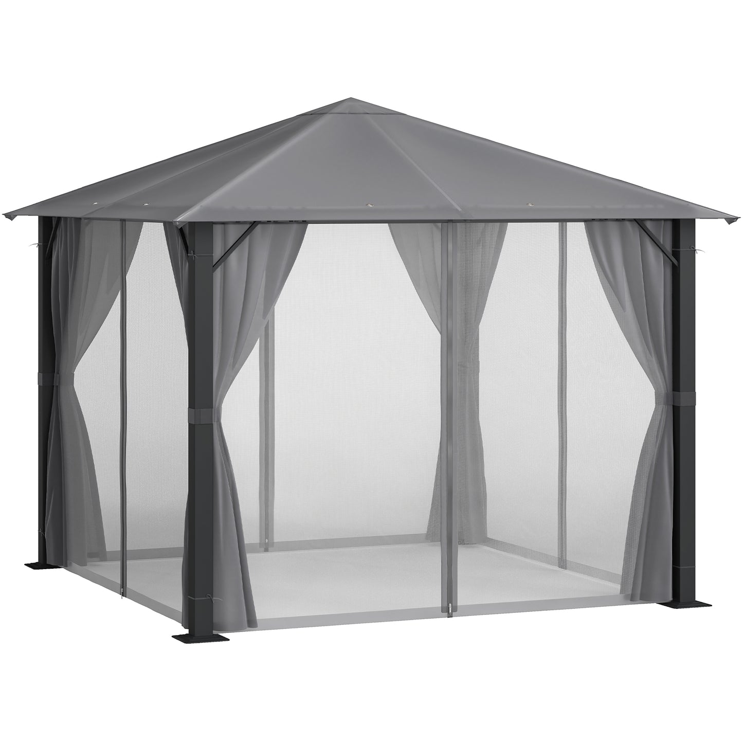 10x10 Outdoor Gazebo Canopy with Netting & Curtains - Black