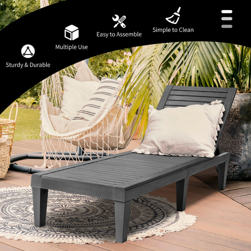 Outdoor Chaise Lounge Chair With 5 Positions Adjustable Backrest For