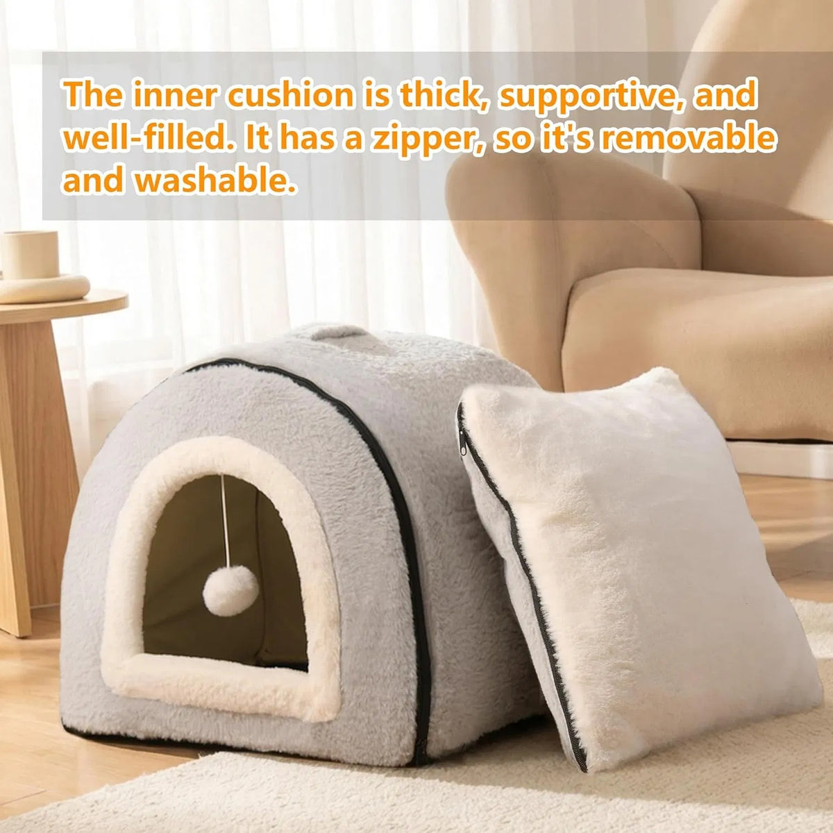 Foldable Indoor Cat Bed with Anti-Slip Water-Resistant Bottom - Cozy Pet House