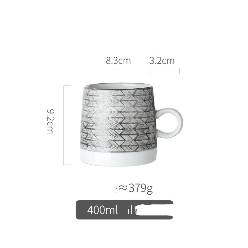 Retro Pastoral Water Mug Embossed Ceramic Drinkware with Handle