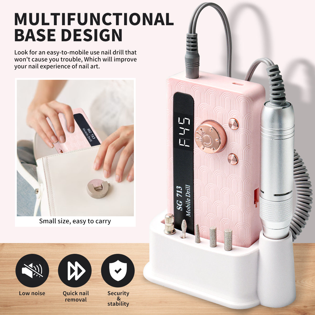 45000RPM Rechargeable Electric Nail Drill Kit - Portable E-File with 6 Bits