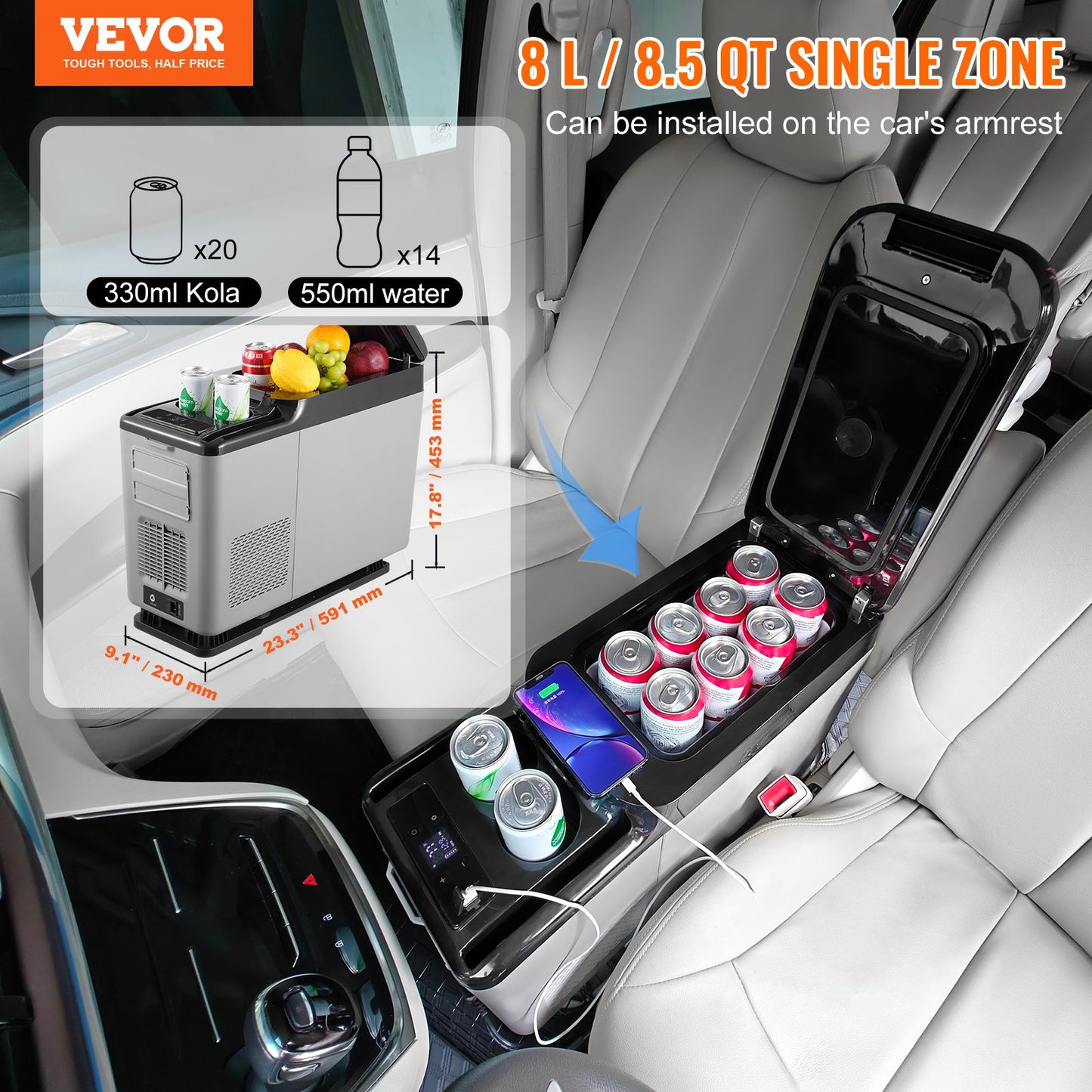 Portable Car Refrigerator Freezer 15L with Bluetooth Control - Grey
