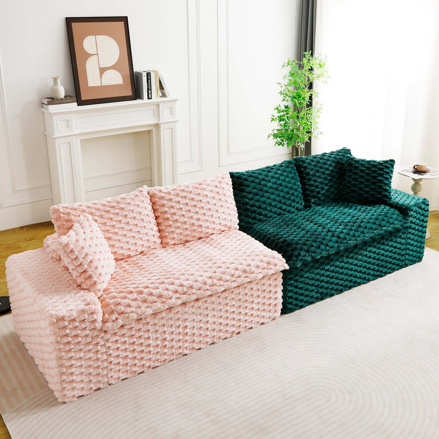 Luxury Green Color-Block Velvet Multifunctional Sofa - 4 Seats