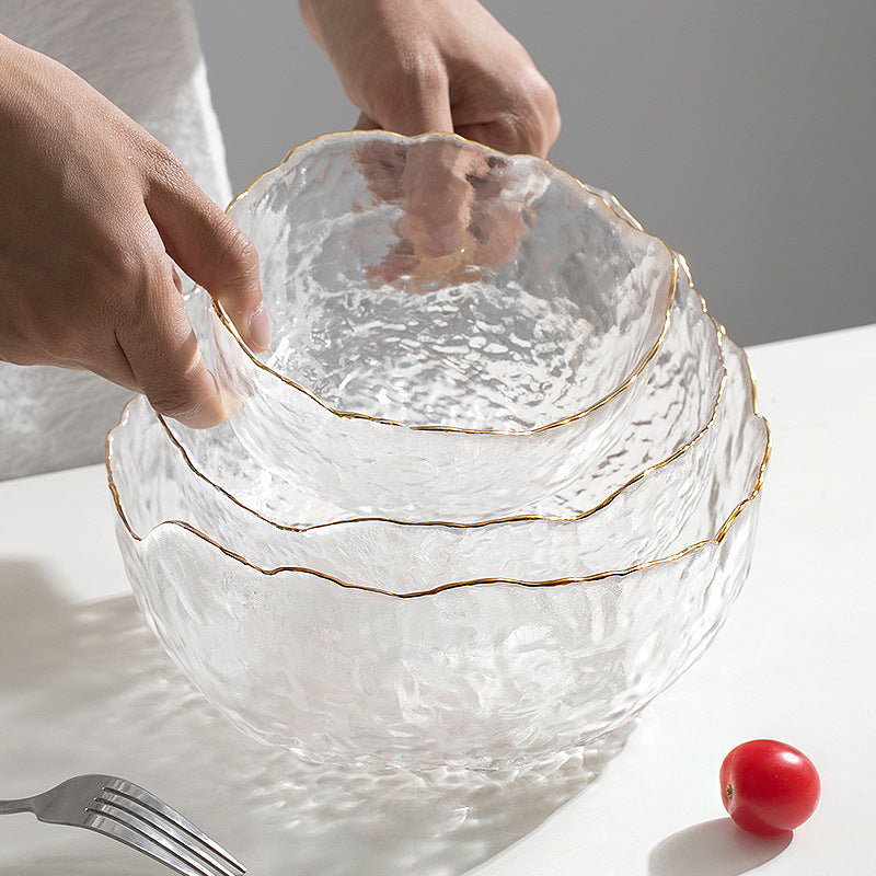 Golden Edge Transparent Glass Fruit Plate Set - 3 Piece Kitchen Dishware