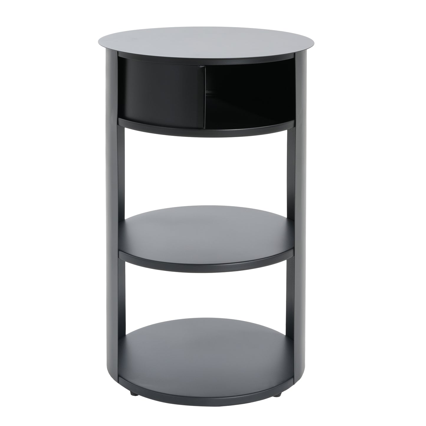 Indoor 3-Tier Metal Round Side Table With Sliding Door Cabinet, Matte