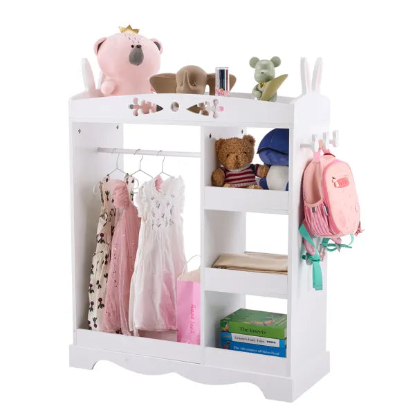 White MDF + Particleboard Children's Wardrobe With 1 Mirror, 3