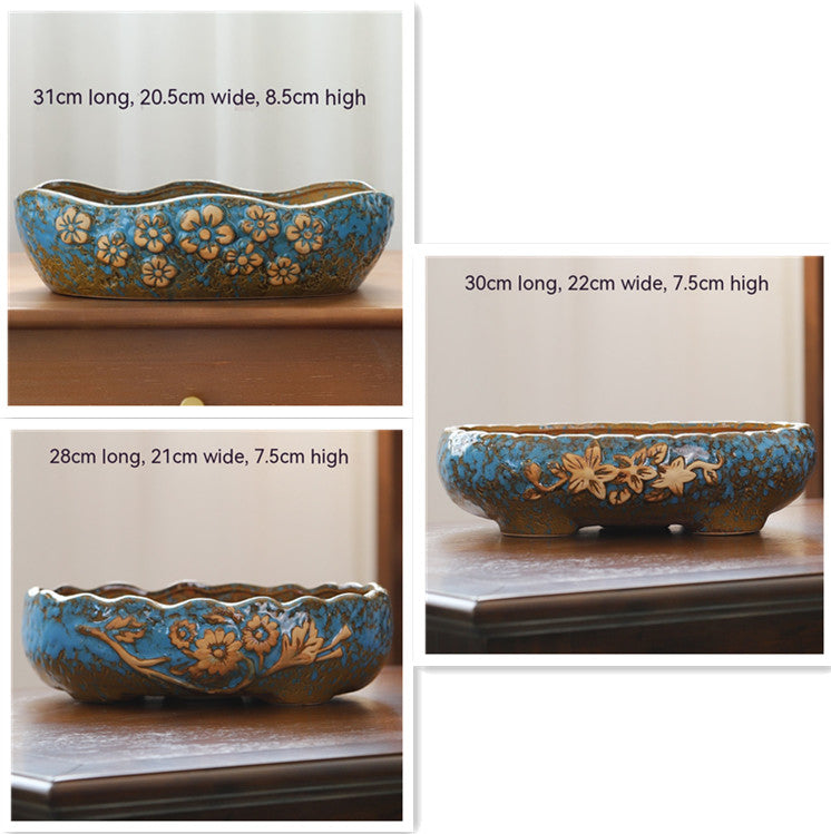 Large Ceramic Flower Pot with Shallow Mouth and Oval Rectangular Design for Home Garden