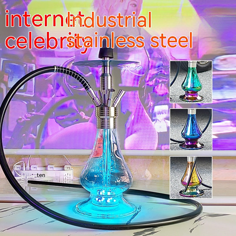 Stainless Steel Hookah Full Set with Multiple Tubes - Large Home Bar
