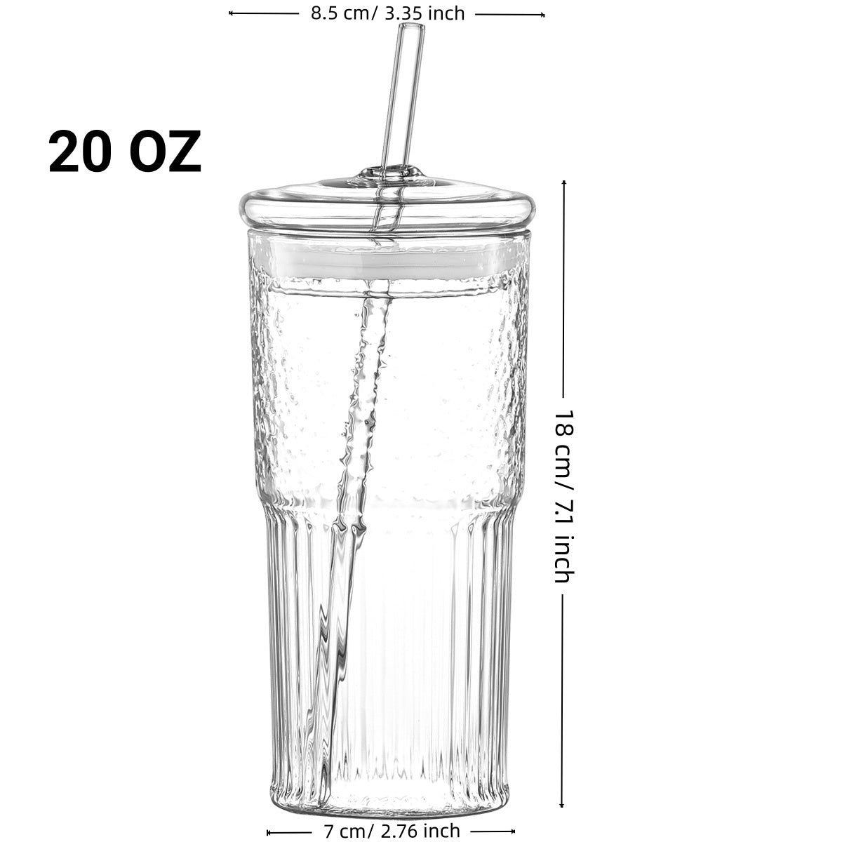 20 Oz Green Glass Straw Cups - Set of 2 with Lids