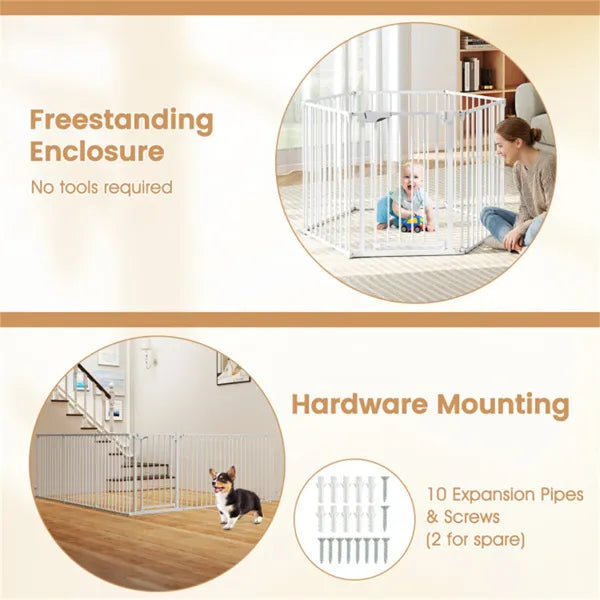 Expandable Baby & Pet Safety Gate - 34.5 to 154-Inch, 270° Rotatable Barrier, White