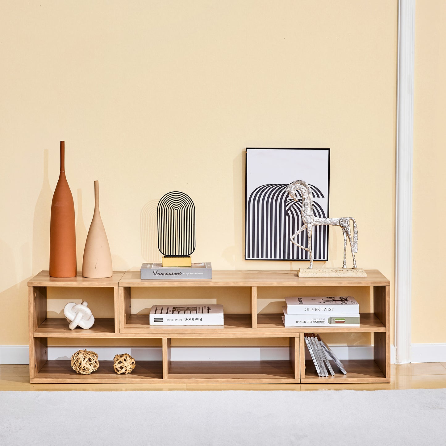 Modular Freestyle TV Stand - Light Wood Adjustable Media Console