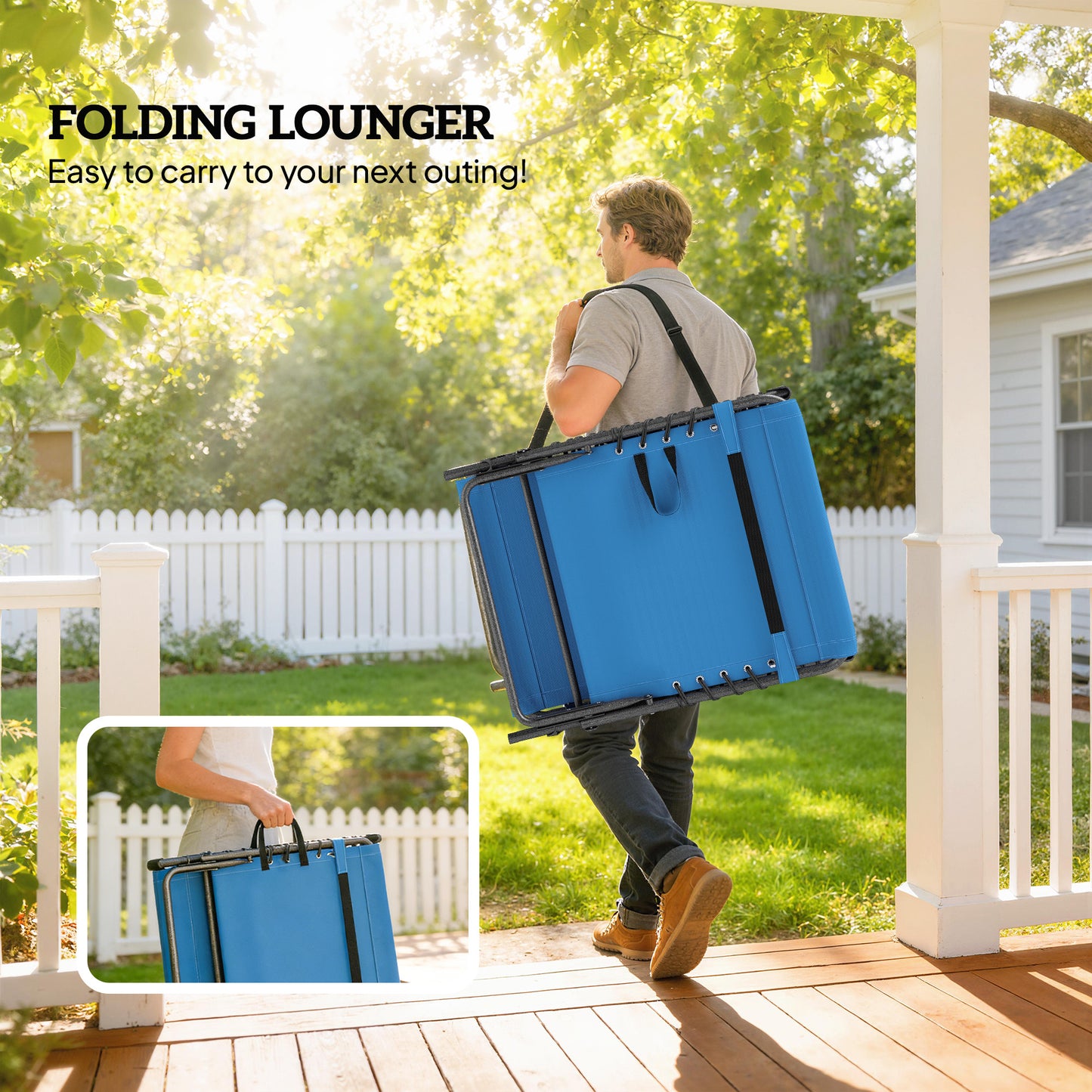 Folding Outdoor Chaise Lounge Chair with Adjustable Back, Blue