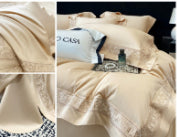 Double-Ply Cotton Bedding Set with Embroidered Geometric Pattern - Four Pieces