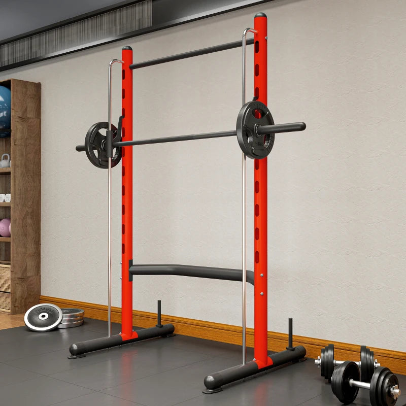 Adjustable Squat Rack with Pull-Up Bar & Barbell - Red