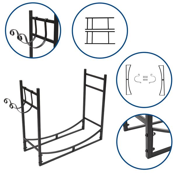 Heavy-Duty Firewood Stand with Shelving and Hooks - Weatherproof Steel Garden Tool
