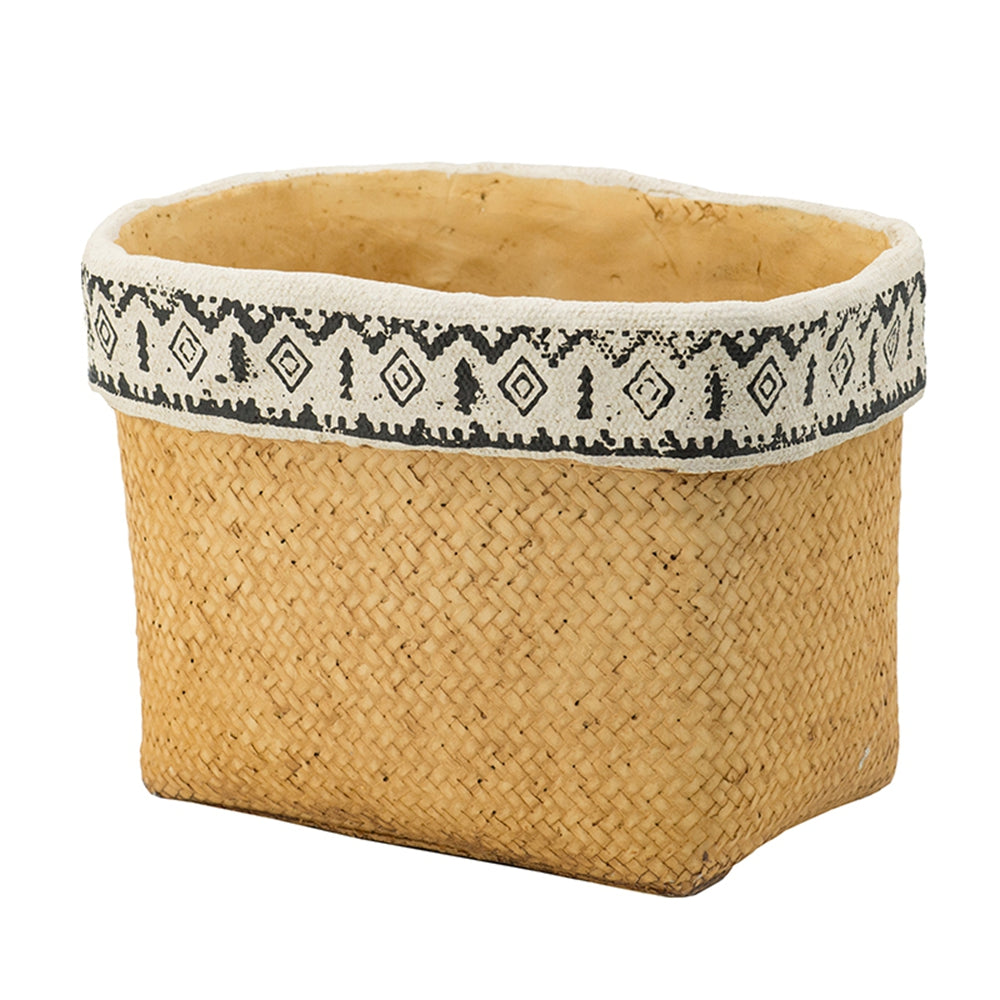 Set Of 2 Rectangular Basket Planters With Geometric Trim, L