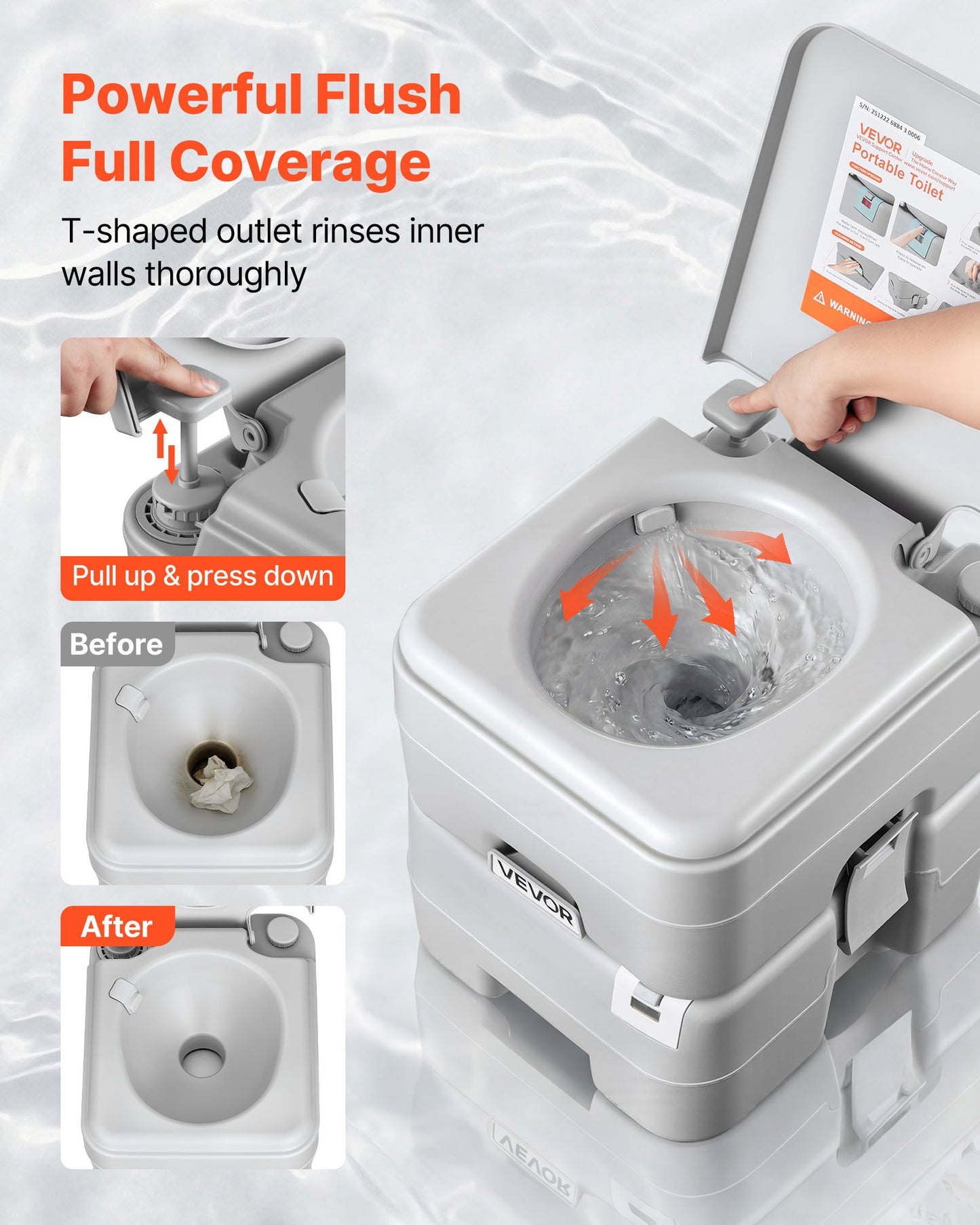Portable Camping Toilet with Detachable Waste Tank and Flush - Black