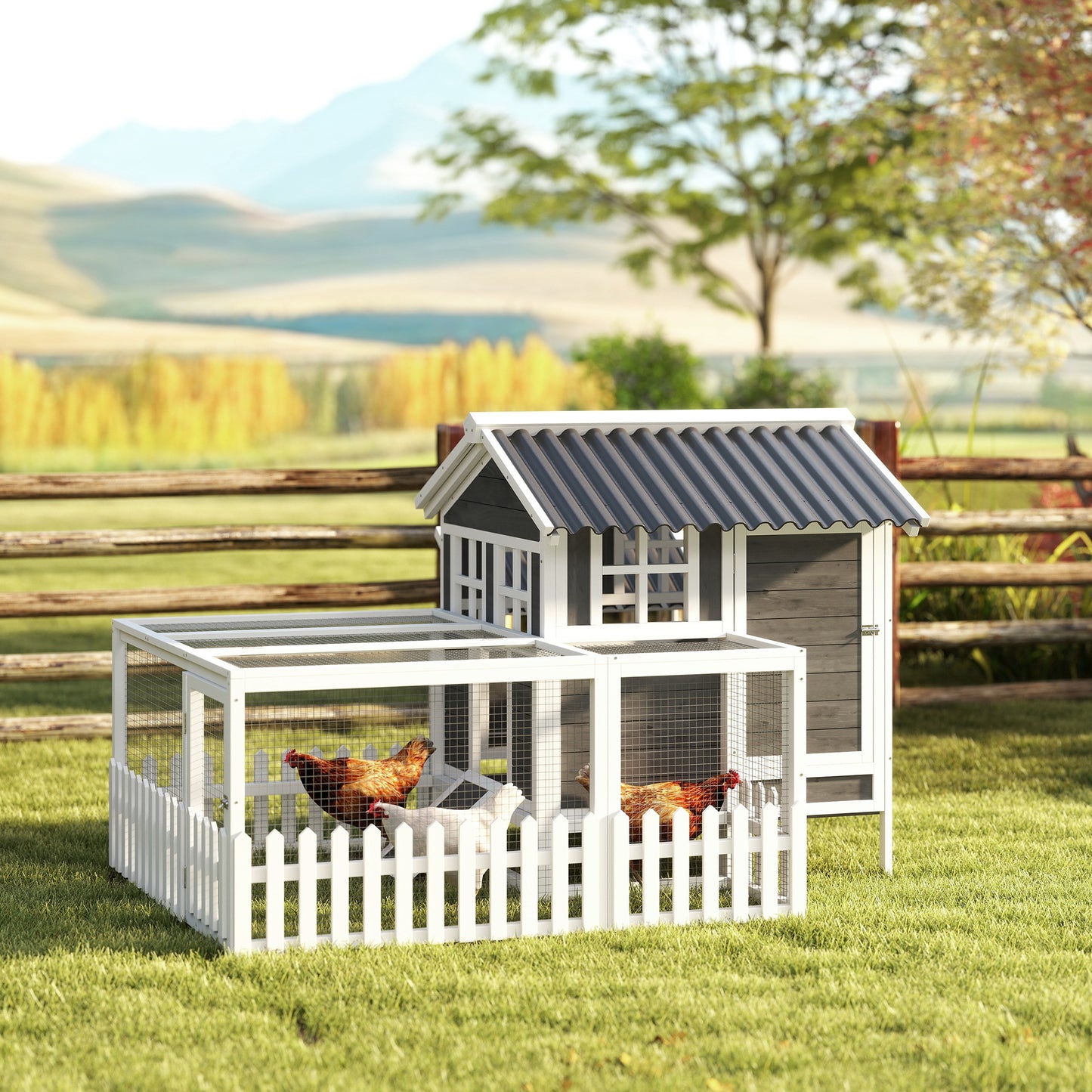 Wooden Chicken Coop with Run for 1-2 Chickens - Outdoor Pet House