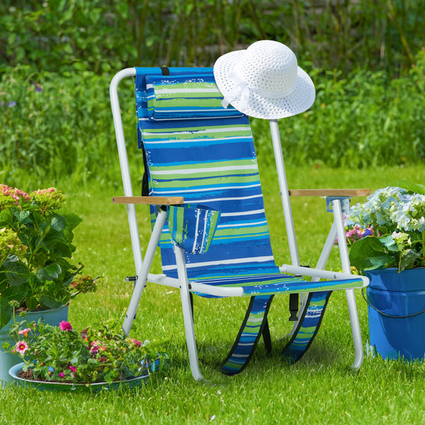 Folding Beach Chair Set of 2 - 4-Position Portable Camping Chairs with Headrest and Cup Holder