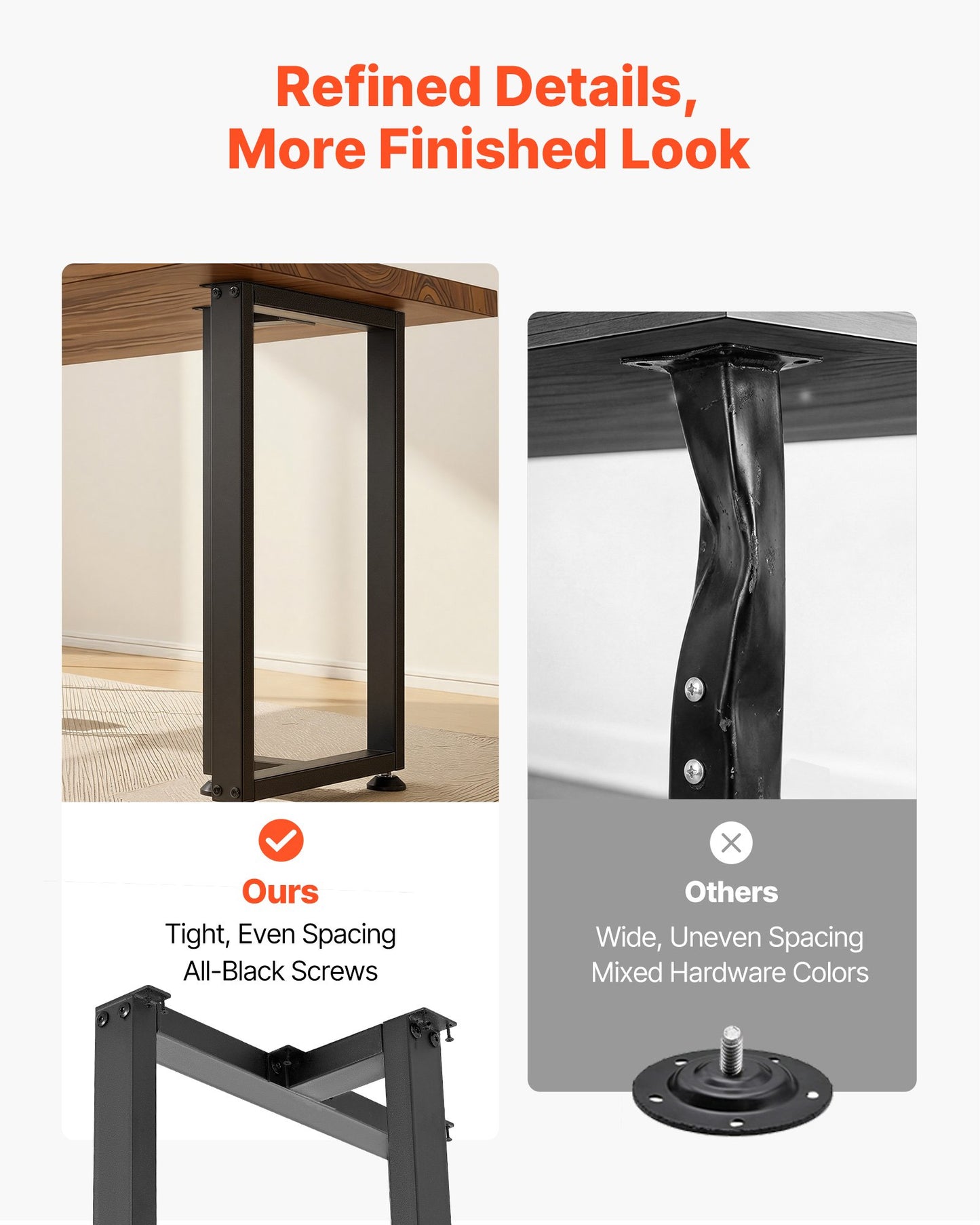 Heavy Duty Steel Table Legs 29.1 Inch Square T-Shape Support for Home & Office Desks - Black, Set of 2
