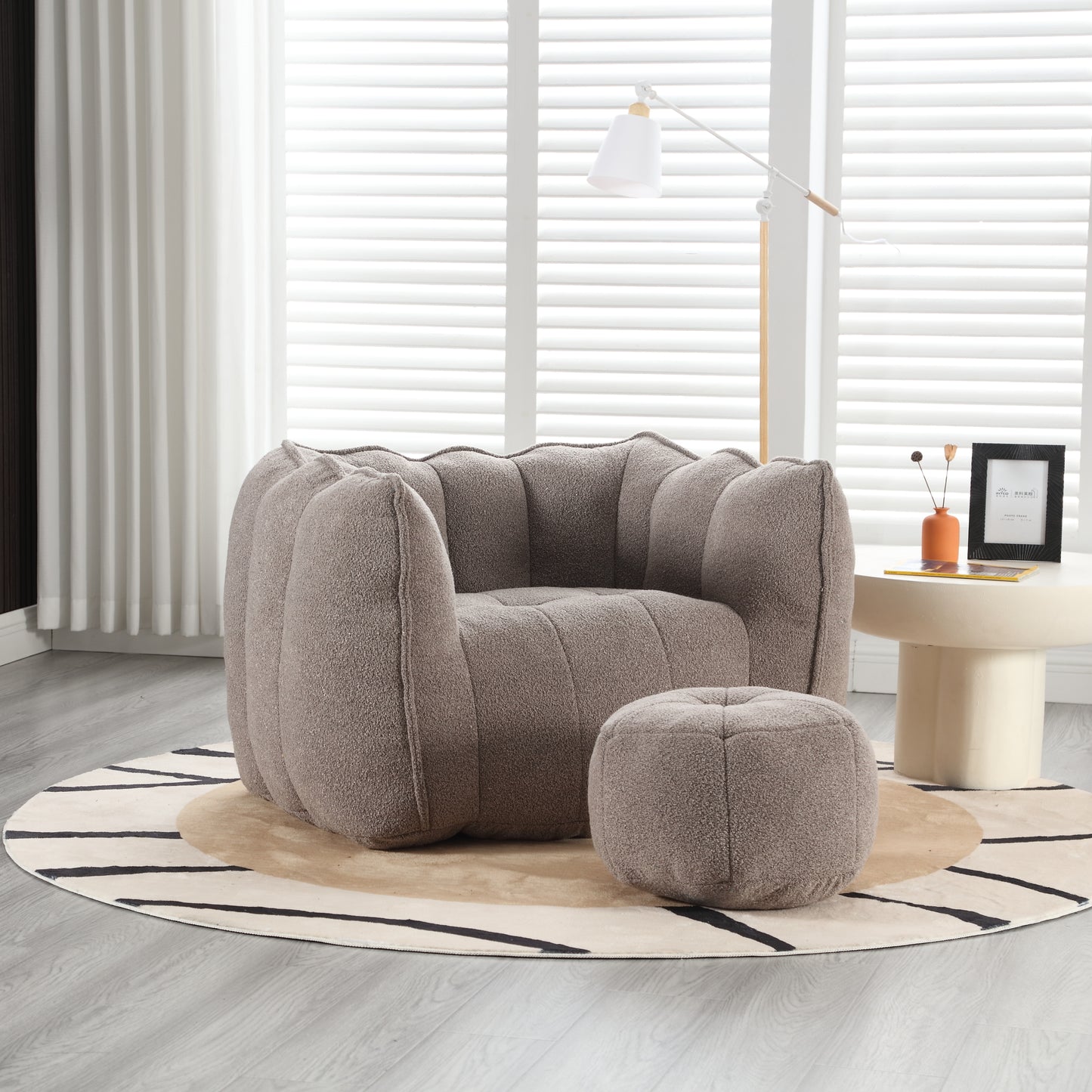 Coffee Soft Bean Bag Chair with Foam Filling - Comfortable Lazy Sofa