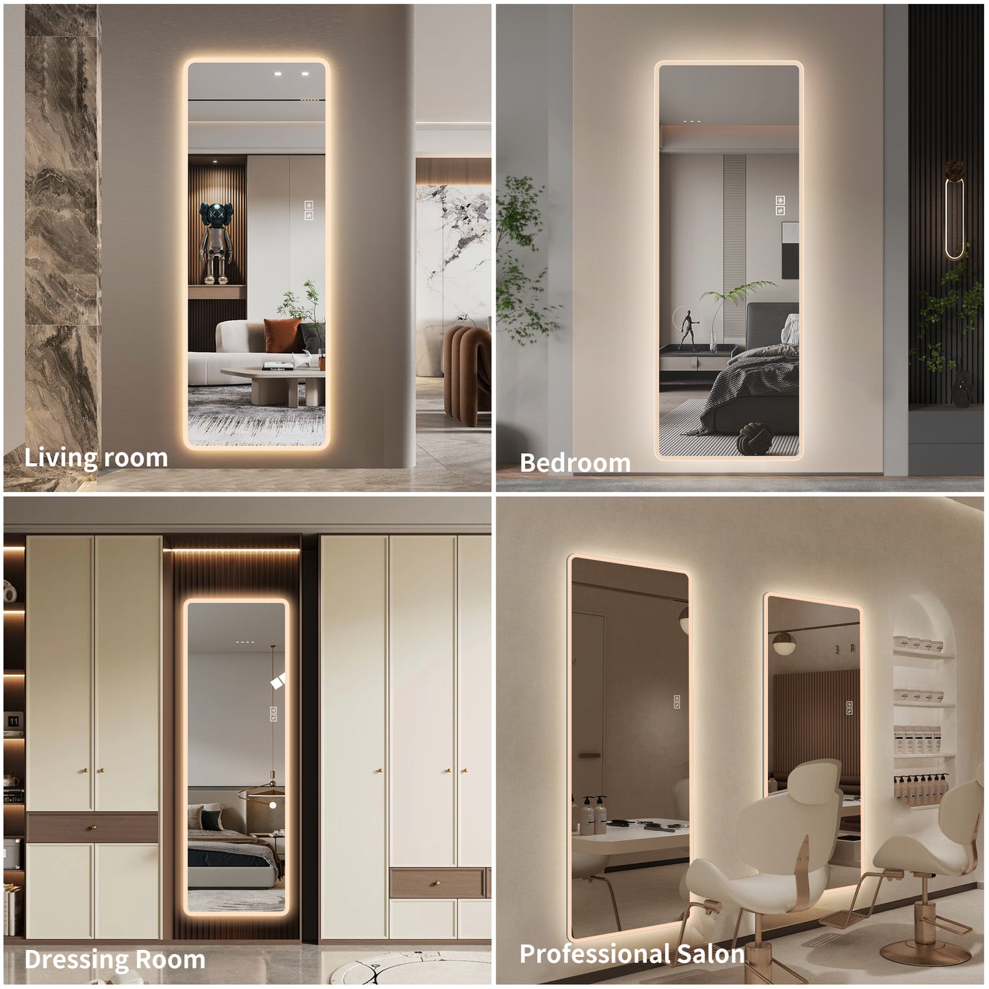 LED Full Length Mirror with Lights - 63" x 24" Dimmable, Anti-Fog, Shatter-Proof