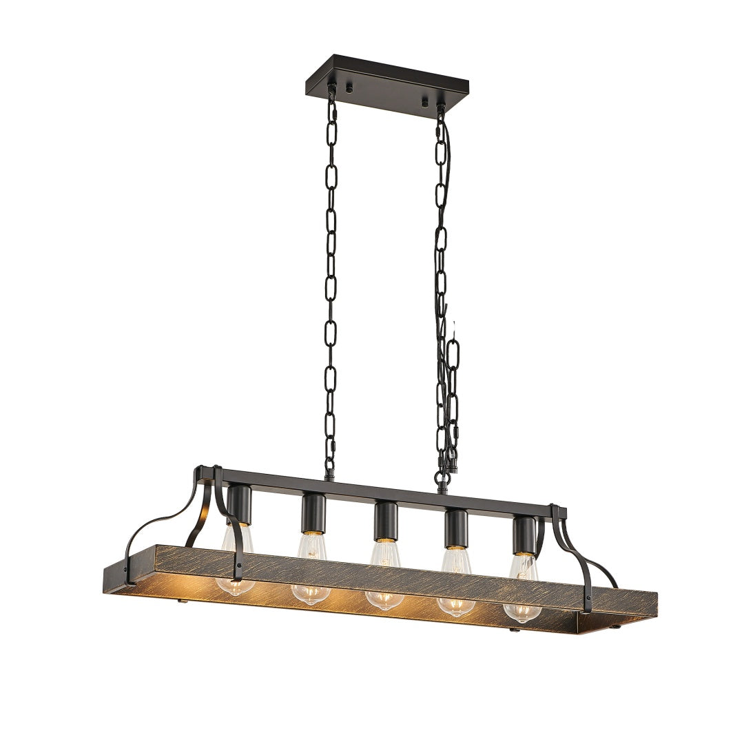 34-Inch Black Gold Vintage Pendant Light - 5 Bulb Sockets