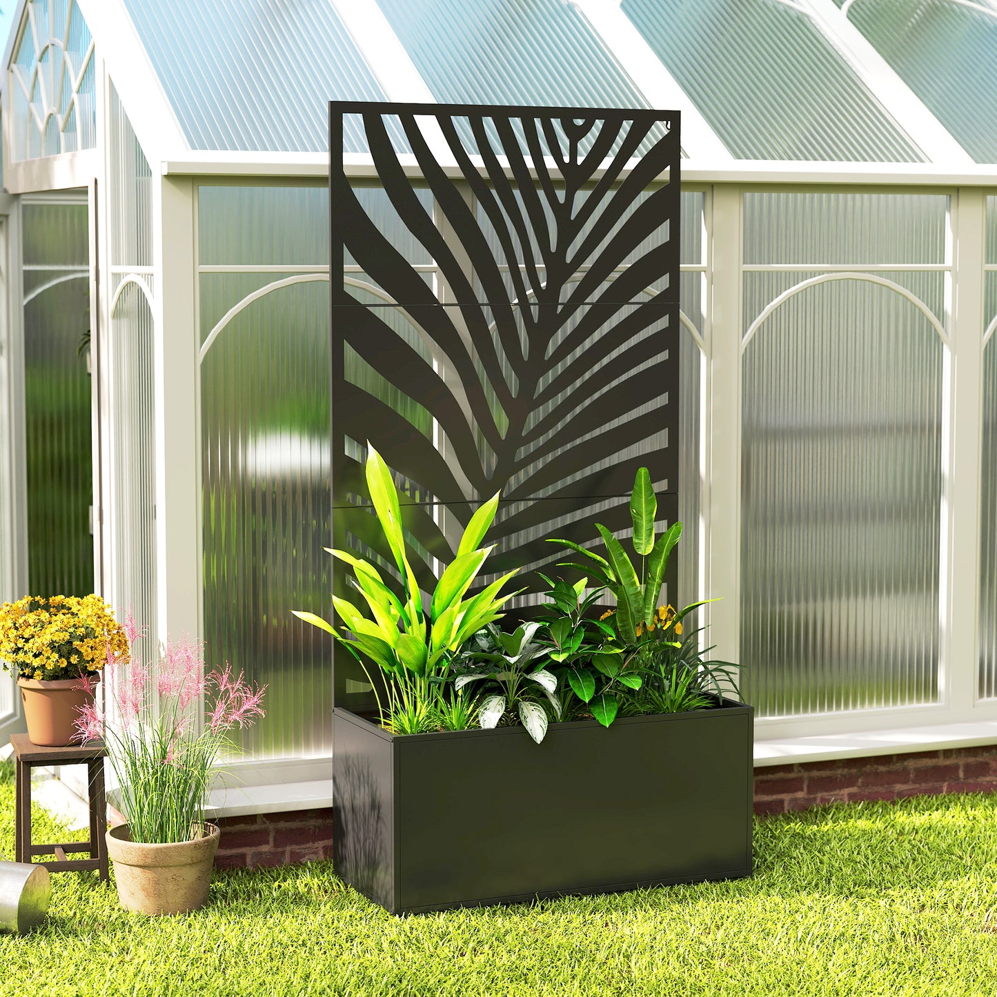 Large Metal Planter Box with Trellis for Climbing Plants - Outdoor Garden Bed