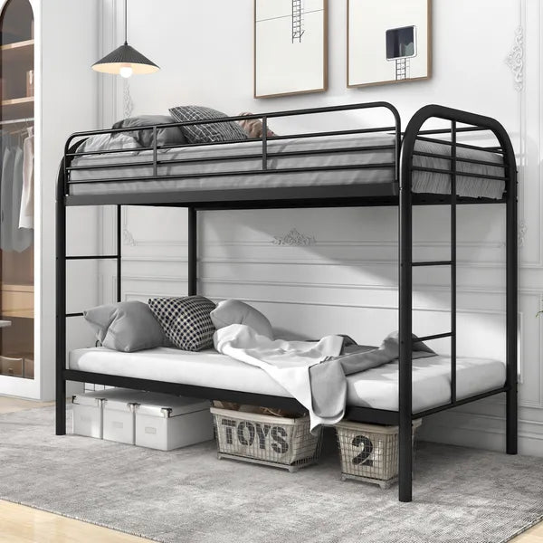 Twin Over Twin Bunk Bed - Sturdy Metal Frame with Safety Guardrails