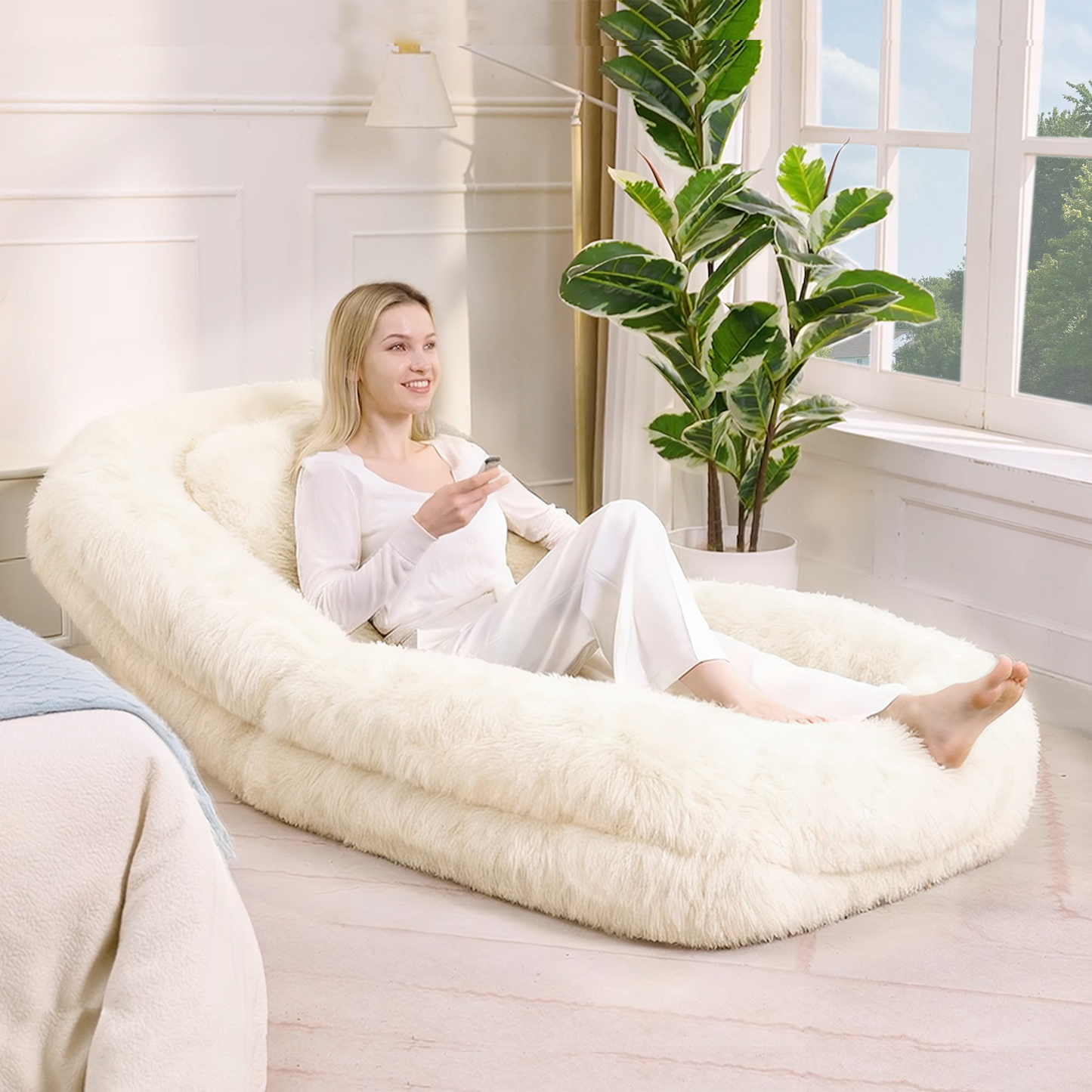 5-Position Adjustable Human Dog Bed & Lazy Sofa - Beige