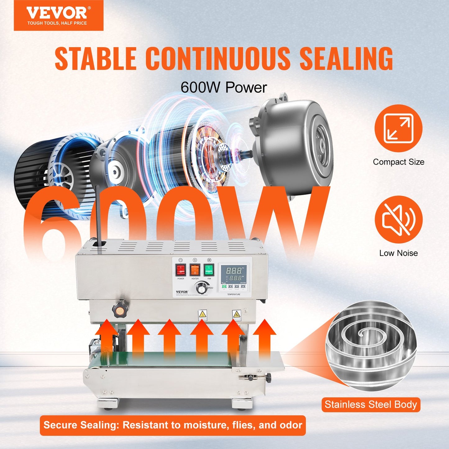 Stainless Steel Continuous Bag Sealer Machine Vertical Band Sealer 600W