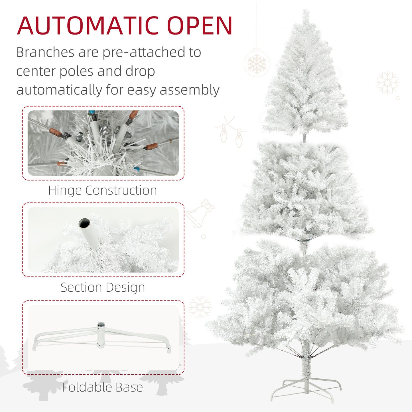6ft White Artificial Christmas Tree with 1000 Tips & Steel Base