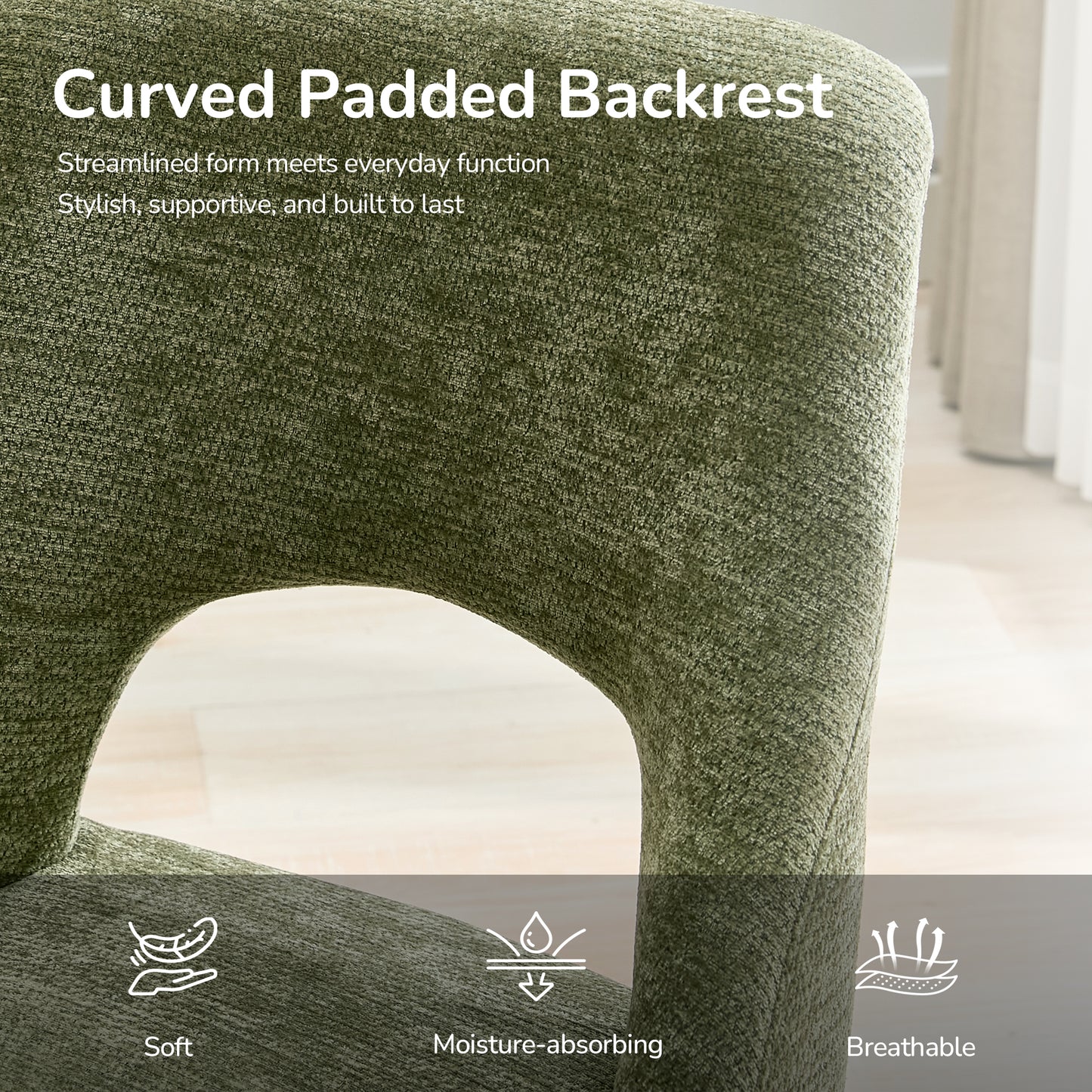 Upholstered Dining Chair Set of 2 - Modern Green Fabric