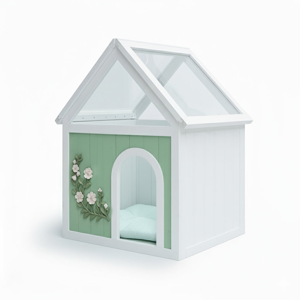 Indoor Cat House with Acrylic Roof — Wooden Pet Shelter for Small Cats & Dogs