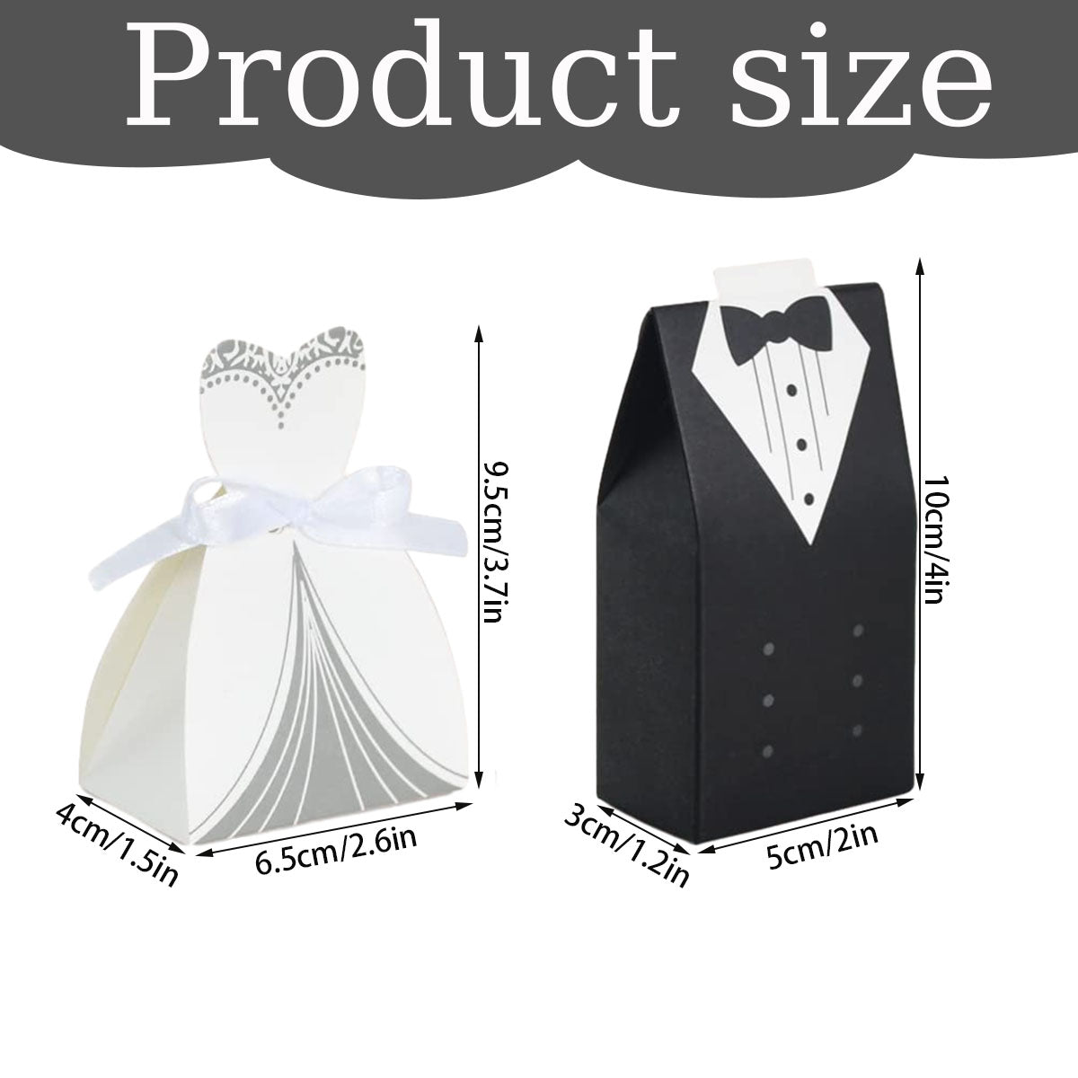 Wedding Tuxedo Gift Boxes with Ribbon - 100 Pcs Black & White
