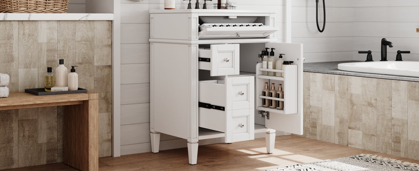 24-Inch Modern Bathroom Vanity with Ceramic Sink & 3 Drawers - White