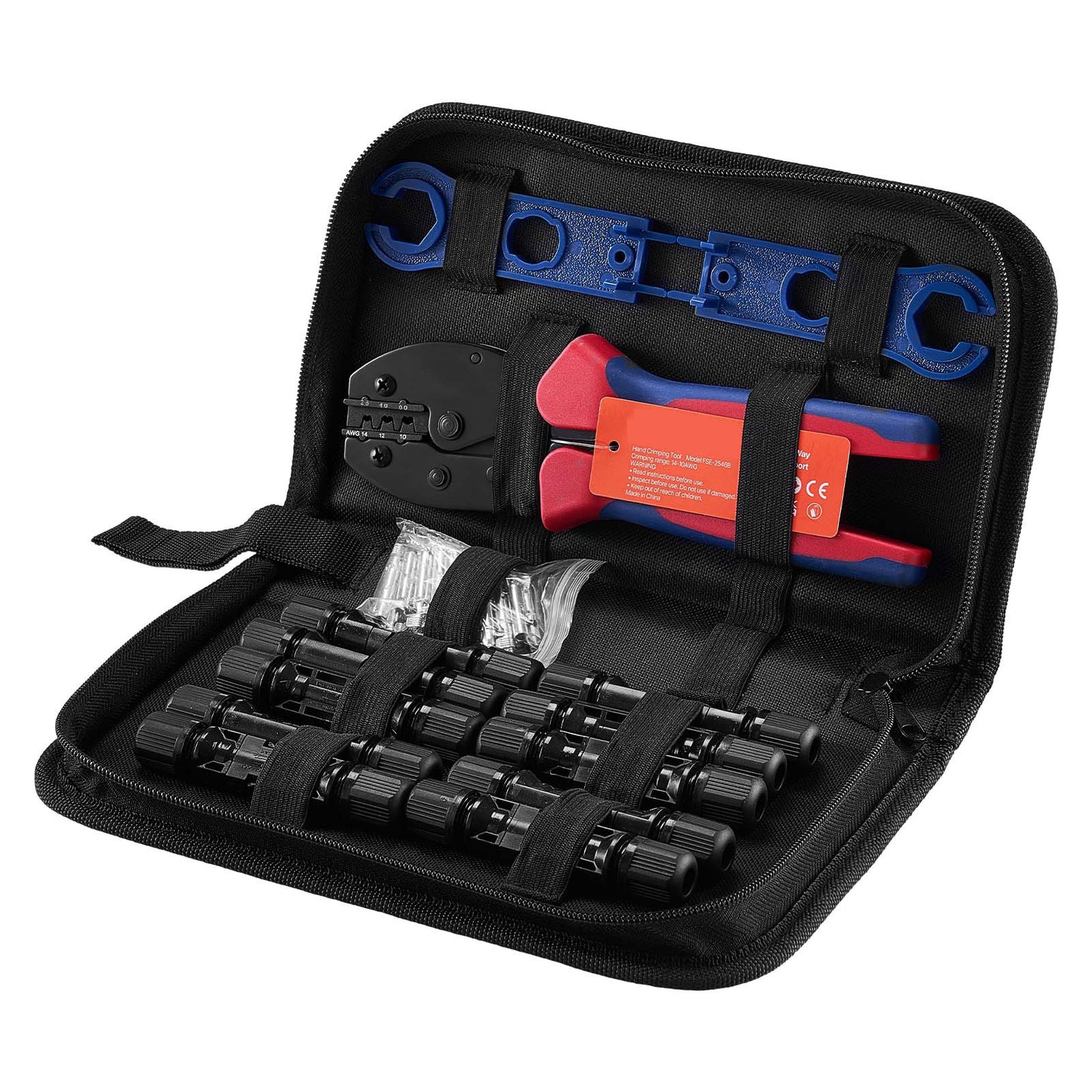 Solar Connector Crimping Tool Kit with 10 Pairs Connectors and Storage Case - Ratcheting AWG 14-10