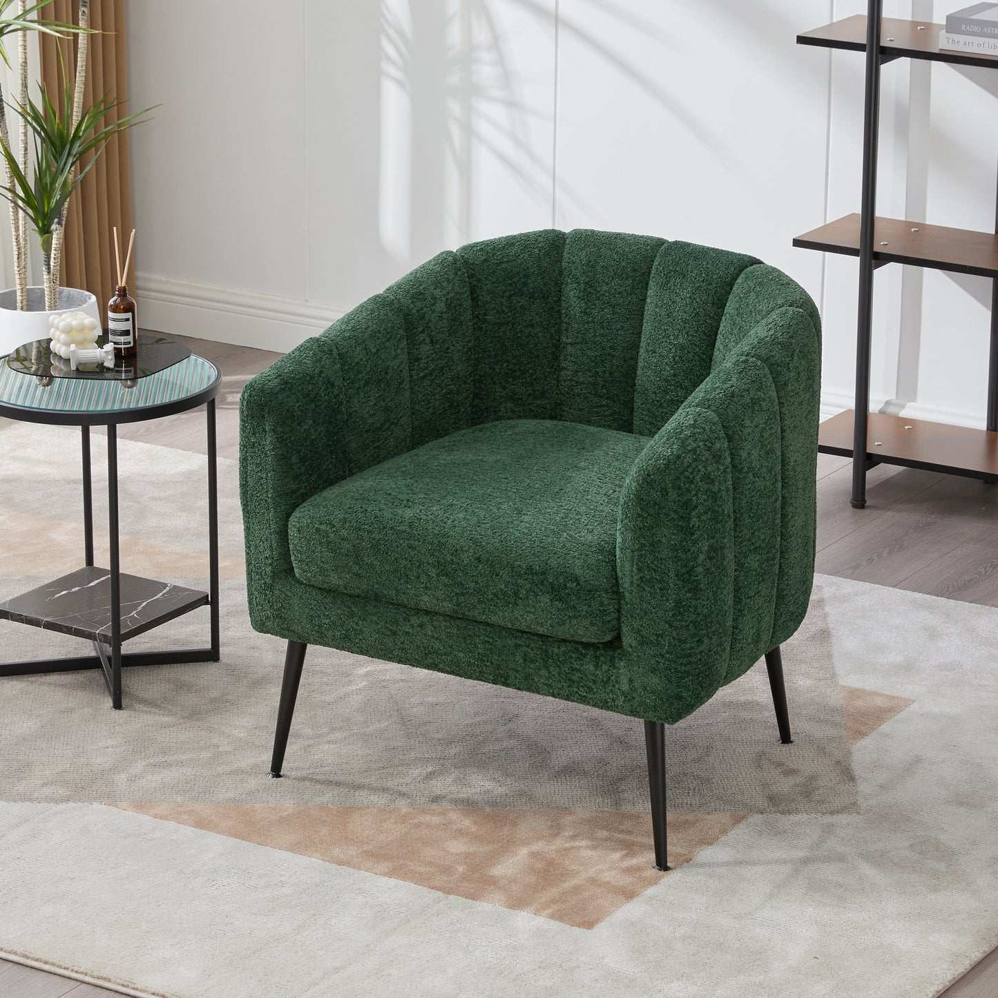 Modern Chenille Barrel Accent Chair with Metal Legs - Green