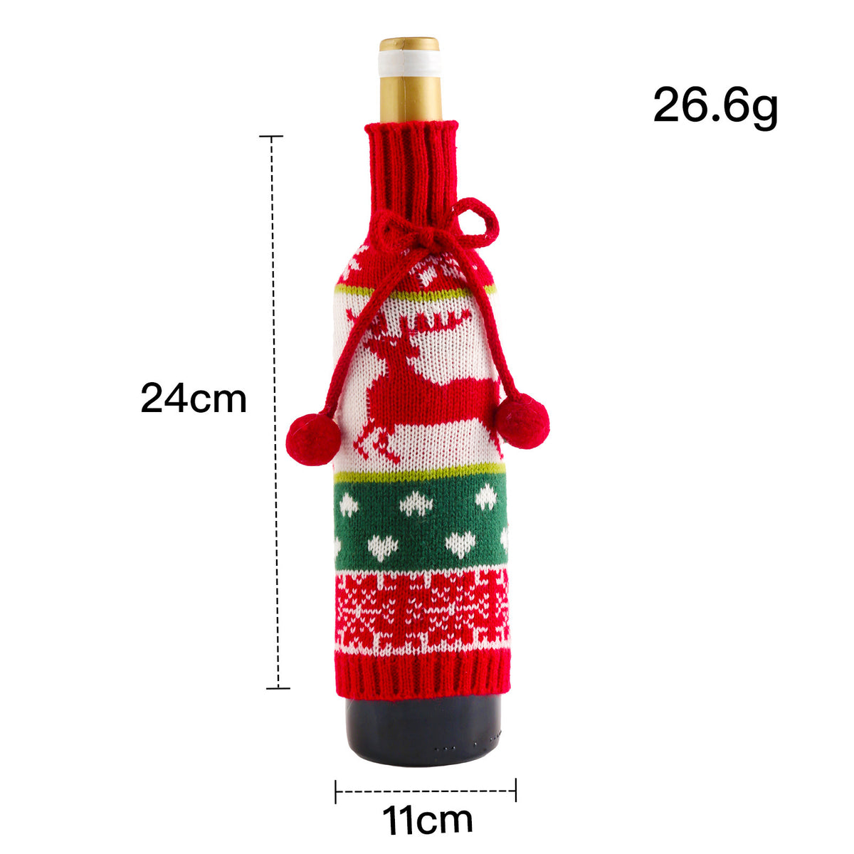 Festive Knitted Wine Set Decoration with Bowknot & Snowman Elk Elderly Figurines