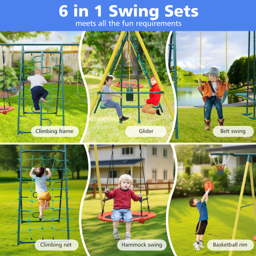 Metal Swing Set for Kids with Safety Belt - Multicolor